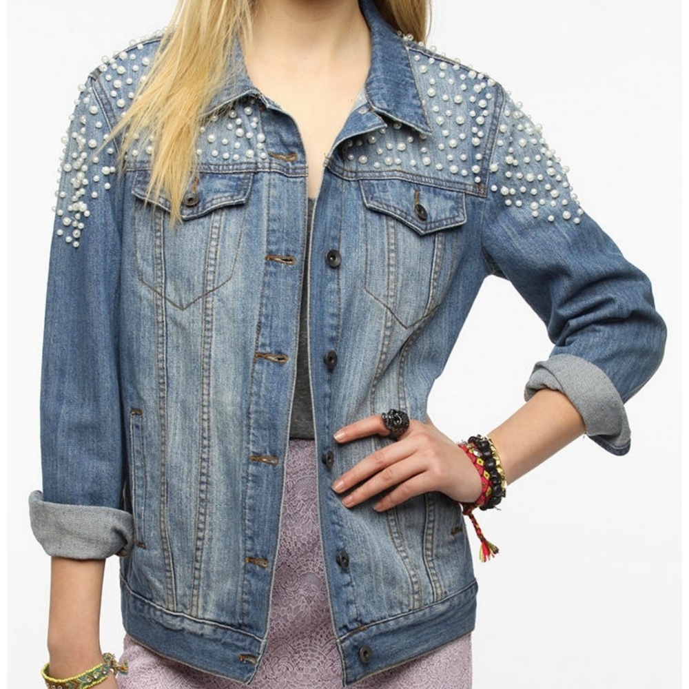UO BDG Denim Jean Jacket with Pearls